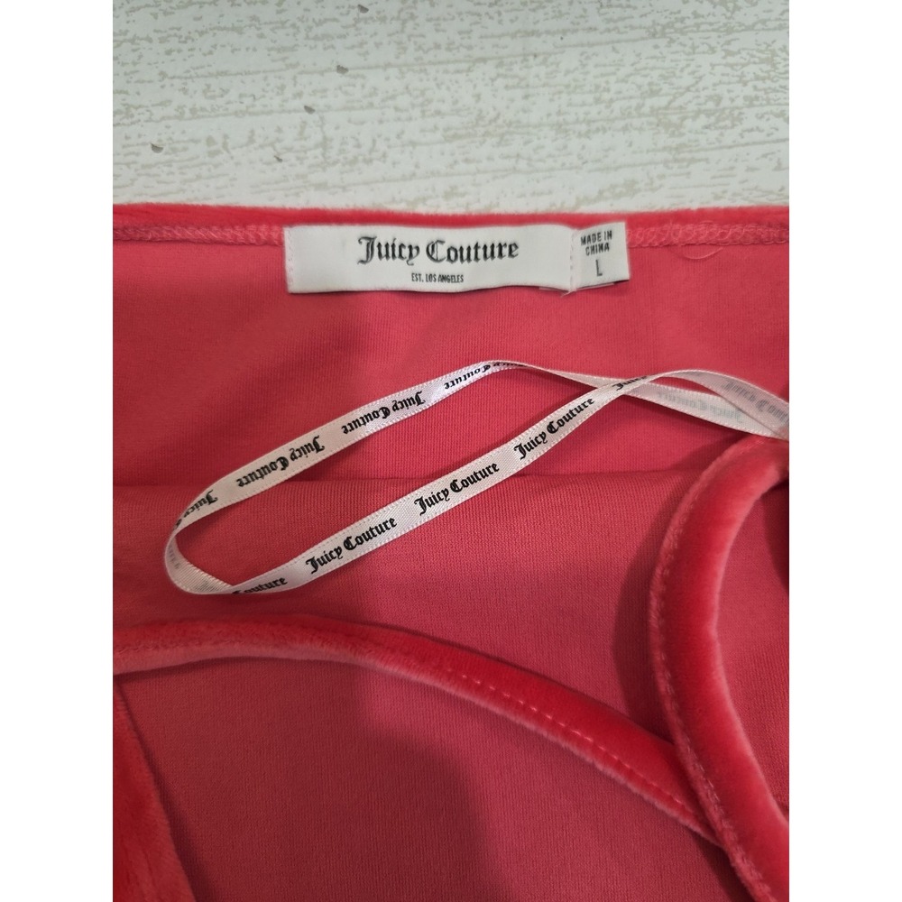 Juicy Couture Velour Mini Dress Strappy Coral Pink Velvet Bodycon Large - Picture 9 of 9